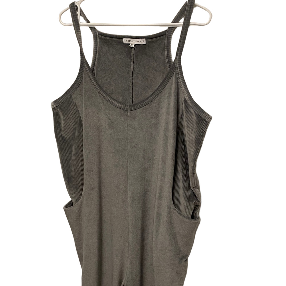 Sincerely Jules Grey Velour Jumpsuit Size XL